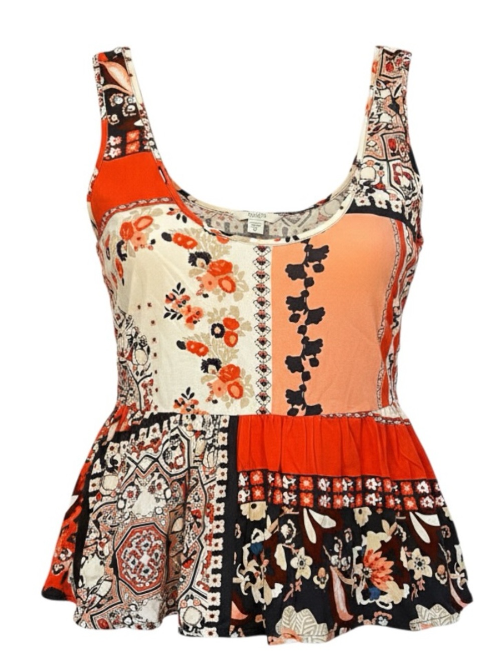 Guess Patchwork Floral Peplum Tank Top Cropoed M